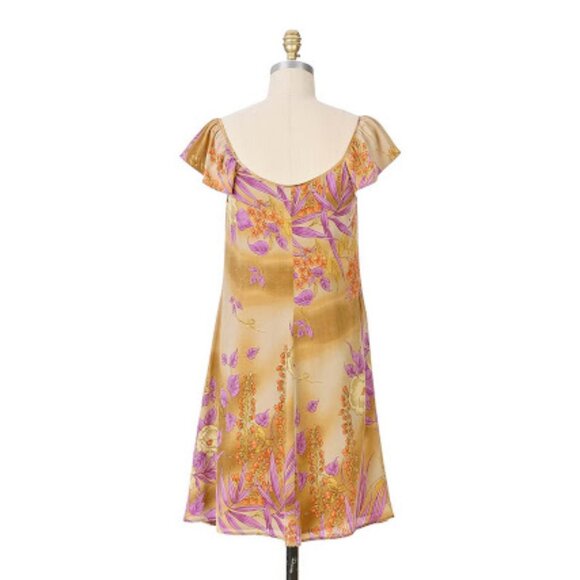 Anthropologie Gold and Purple Floral Mini Dress - Picture 2 of 7